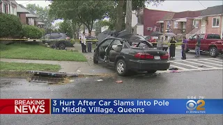 3 Hurt After Car Slams Into Pole In Middle Village, Queens