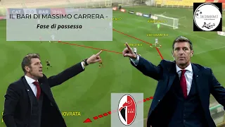 La fase di possesso del Bari di Massimo Carrera 2021