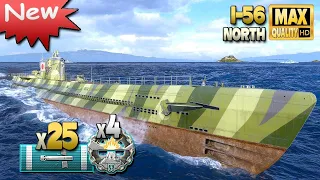 NEW submarine I-56 in tier 10 battle - World of Warships