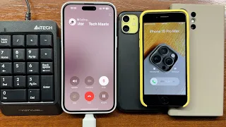 iPhone 15 PM Outgoing Call via A4Tech USB Numeric Keypad + iPhone 11, 7 & Samsung S24U Incoming Call