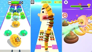 Marble Run vs Sandwich Runner vs Crushy Fingers - All Levels Gameplay Android iOS APK Mobile Games