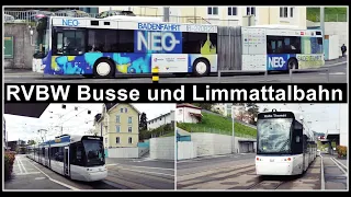 RVBW Busse und AVA Limmattalbahn beim Bahnhof Killwangen-Spreitenbach, Kanton Aargau, Schweiz 2023