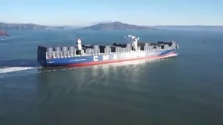 CMA CGM Benjamin Franklin - U.S.A. Largest Container Ship Ever - San Francisco Golden Gate Bridge