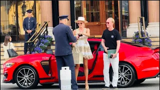 BEAUTIFUL UKRAINIAN LADY ARRIVES at Hotel de Paris IN Monaco #supercars #supercars #fordmustang