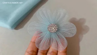 Beautiful Net Flower | Net fabric flowers | net flowers | net flower making | DIY Fabric Flowers