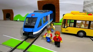 LEGO STOP MOTION animation with Dickie Toys City Liner Tram Dickie Toys Train Articulated Trolleybus