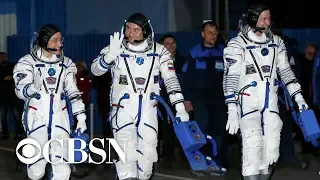 U.S.-Russian space crew launches aboard Soyuz