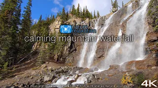 4K Nature Scene: "Calming Mountain Waterfall" 1 HR Static Video + Stereo Sounds - Jasper NP, Alberta