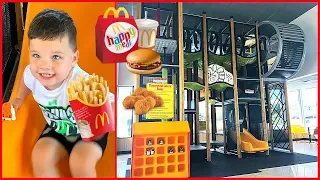 Family Fun at Mcdonald's Indoor Playground!  Caleb & Mommy Open Happy Meals Surprise Toys!