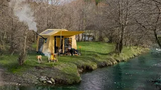 WARM INFLATABLE TENT CAMP BY THE RIVER | #RELAXING