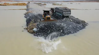 OMG! Excellent Operator Bulldozer with Dump Trucks Processing Perfect Build Road In Deep Earth pit