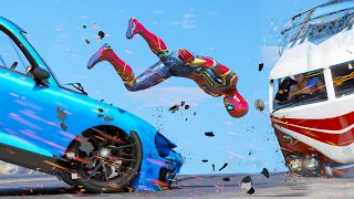 GTA 5 Iron Spiderman No Seatbelt Car Crashes - Spider-Man mod Gameplay #14