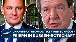 BERLIN: Empfang in der russischen Botschaft! Unfassbar! Alt-Kanzler Schröder und AfD-Politiker dabei