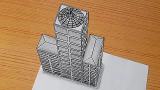 How To Draw 3d Building On Paper / Drawing Skyscraper Easy Art For Beginners One Point Perspective