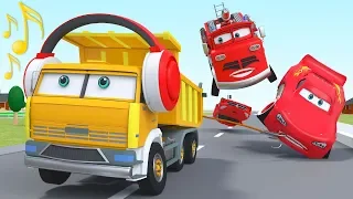 Red Fire Engine Cartoon Rescue Lightning Mcqueen Disney Cars Animation City for Kids