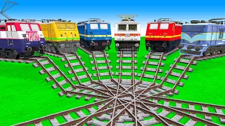 【踏切アニメ】でこぼこの二股踏切を渡る 6 列車【電車】あぶない電車 🚦Fumikiri 6 TRAINS CROSSING ON BUMPY FORKED RAILROAD CROSSING #1