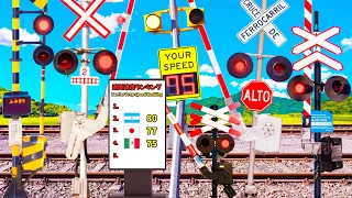 【踏切アニメ】遮断機の降りる速度を競うふみきりカンカン😂😂😂Railroad crossing that competes in barrier descent speed!!