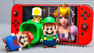 Lego Mario Bros enter the Nintendo Switch in Bowser's parkour to save Princess Peach! Mario Story