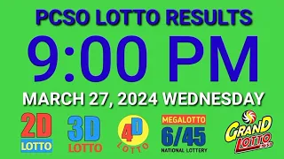 9pm Lotto Results Today March 27, 2024 Wednesday pcso ez2 swertres 2d 3d 4d 6/45 6/55