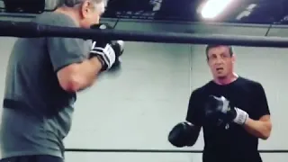 Sylvester Stallone and Robert De Niro doing boxing training