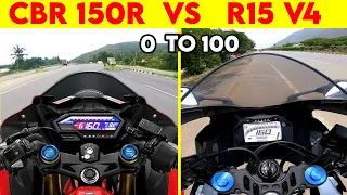 Honda CBR 150R VS R15 V4 0 TO 100 TOPSPEED BATTLE