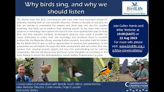 Conservation Conversations: Why birds sing - Mike Webster & Cullen Hanks (22Aug23)