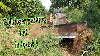 Bulldozer pushing the soil in forest !! complete 100 % !! bulldozer mitsubishi working