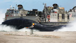 The Massive LCAC Hovercraft in Action During Beach Landing