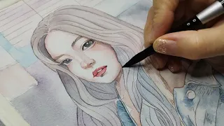【钢笔淡彩】少女写实水彩手绘（四）
