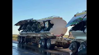 Two Quad Road Train Hits Tanker and side tipper