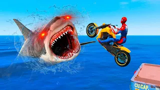 الأبطال الخارقين على السيارات - Superheroes on cars challenge against sharks GTA V