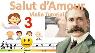 Salut d'Amour by Edward Elgar easy version sheet music and violin tutorial