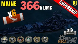 SUPERSHIP Maine 6 Kills & 366k Damage | World of Warships Gameplay