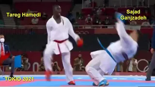 Nieprzepisowy cios - Tareg Hamedi vs. Sajad Ganjzadeh - Tokio 2021 Karate olimpijskie - nokaut