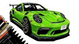 Realistic Car Drawing - Porsche 911 GT3 RS - Time Lapse - Drawing Ideas