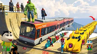 GTA 5: SHINCHAN AND LUCKY AVENGERS LONGEST GOLD CARS MEGA CHALLENGE #11! (GTA 5 mods)