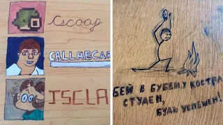 Сумасшедшие рисунки и надписи на партах