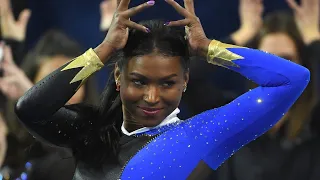 The UCLA gymnast's jaw-dropping floor routine set to Black artists went viral over the weekend and c