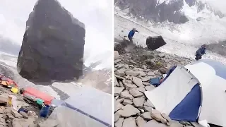 Camper Has Close Call With Loose Boulder