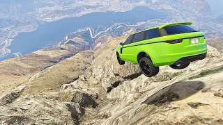 GTA 5 Cliff Drops Crash Testing Cars With Real Cars Mod #53