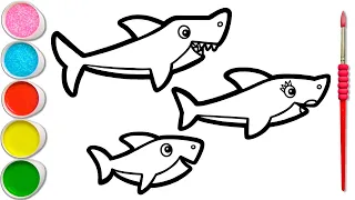 Drawing, Painting, Coloring Baby Shark Family for Kids, Toddlers | Basic Drawing #180