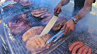 Asado, Churrasco, Steaks, Sausages, Ribs. Grilled Meat of Argentina. Street Food Fest in Italy