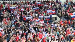 Исполнение гимна болельщиками сборной России после матча со Швейцарией