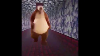 Bear chasing person down hall meme but it's Minecraft