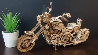 ROBOTIME Cruiser Motorcycle ROKR LK504, Wooden puzzle Build and Review. (15% Discount code: yoshiny)