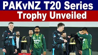 Pak vs Nz trophy unveiled | Both Captains in Happy Mood