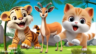 Discover Amazing familiar animals life: tiger, antelope, cat, elephant, gecko, chicken