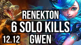 RENEKTON vs GWEN (TOP) | 8/0/1, 1300+ games, 6 solo kills, 1.5M mastery | KR Challenger | 12.12