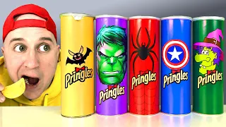 Giant Pringles with Superheroes 프링글스를 먹으면 무엇으로 변할까요! 알리의 마법 NEW Mukbang By MIU