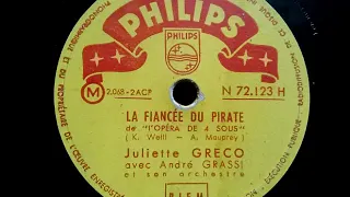 Juliette Greco (ジュリエット・グレコ) ♪La Fiancee Du Pirate♪ (海賊の花嫁) 1952年 78rpm record , HMV 102 phonograph